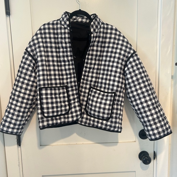 Jackets & Blazers - Black and White Gingham Quilted Jacket size small